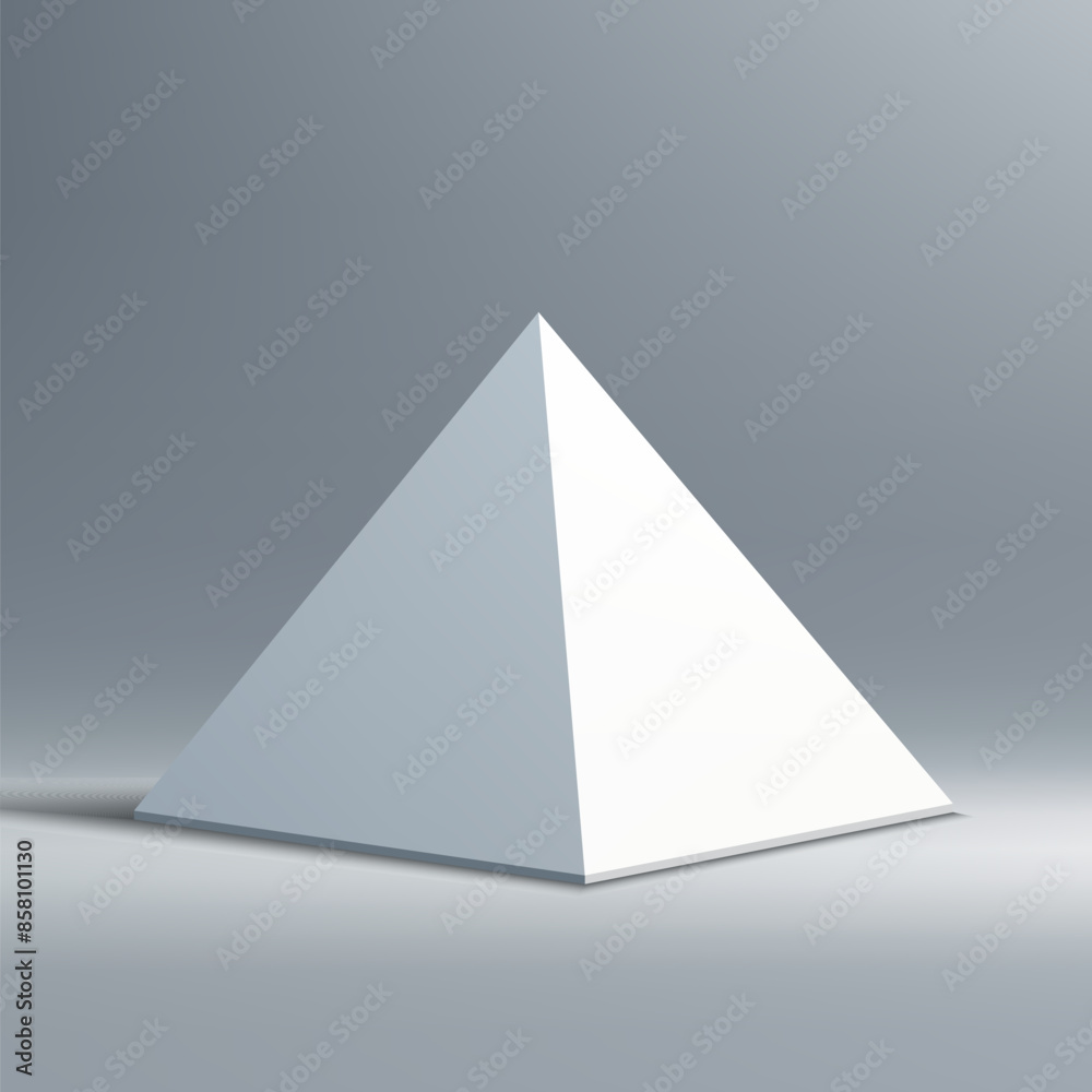 Minimalist White Geometric Pyramid on Gray Background