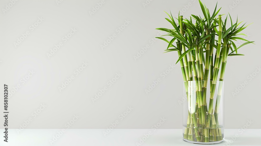A cluster of lucky bamboo stalks arranged in a clear glass vase filled with water.