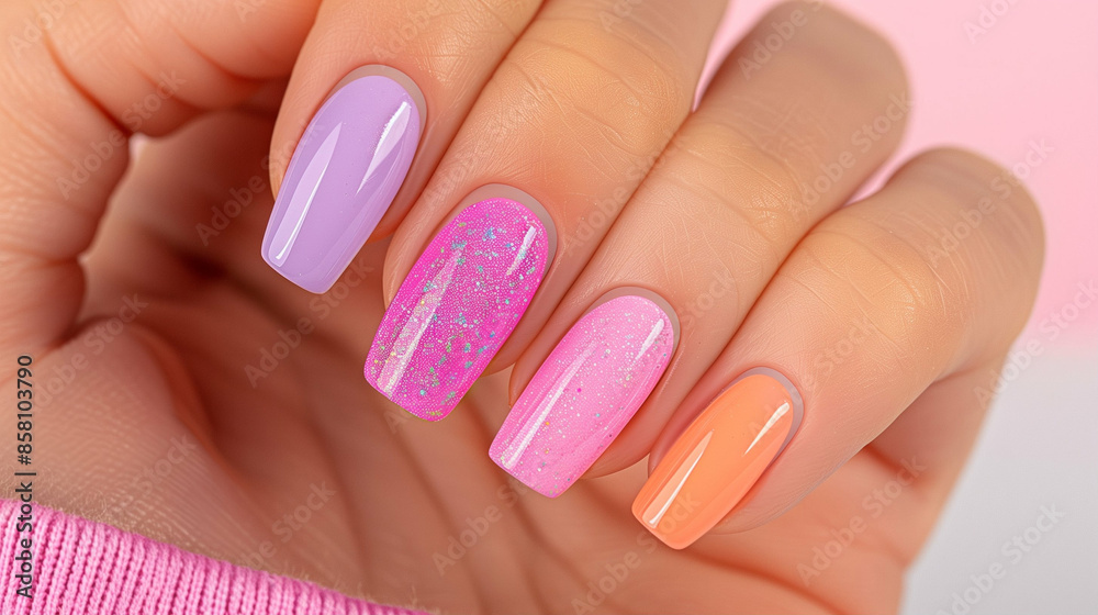 Painted nails. Manicure with vibrant nail art design Painted nails. Manicure with vibrant nail art design
