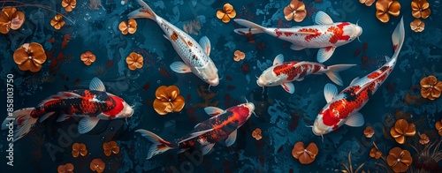 Koi fishes swimming in a koi fishpond, scenic view, peaceful state, created with AI
