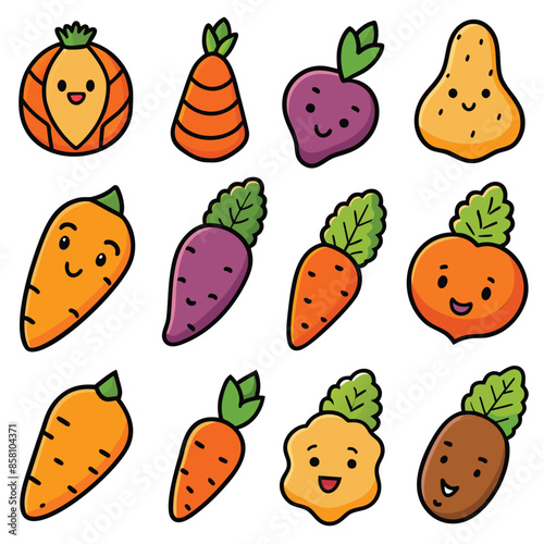 Assortment of Fruits and Vegetables: Carrots, Potatoes, and Celery in a Picture vector and illustration 