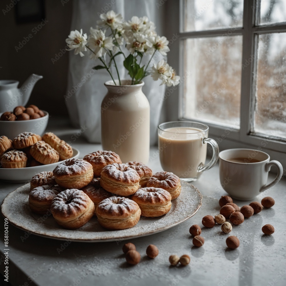 custom made wallpaper toronto digitalA beautiful kitchen scene with a glass of hazelnut milk and a plate of pastries.

