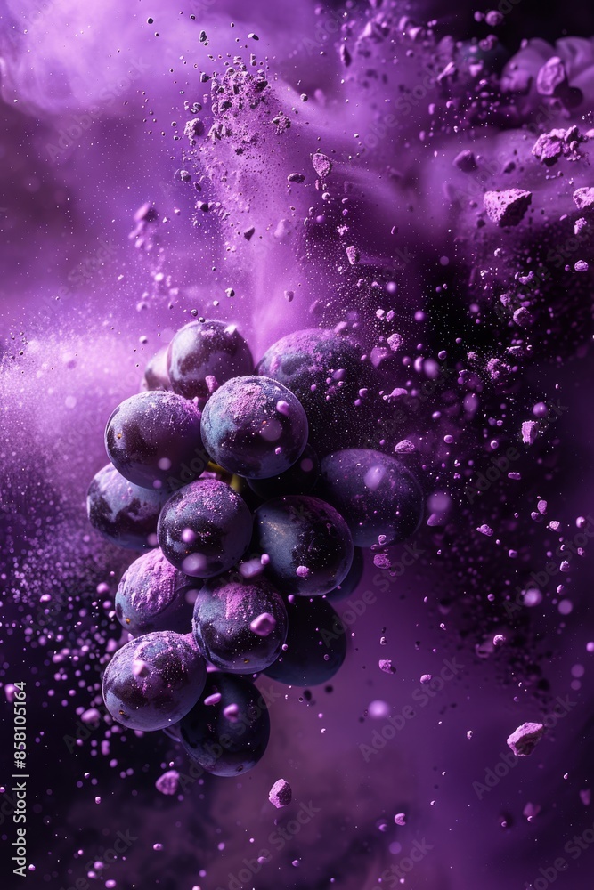 Vibrant purple grape slices: 3D color explosion on a blurry background Vibrant purple grape slices: 3D color explosion on a blurry background