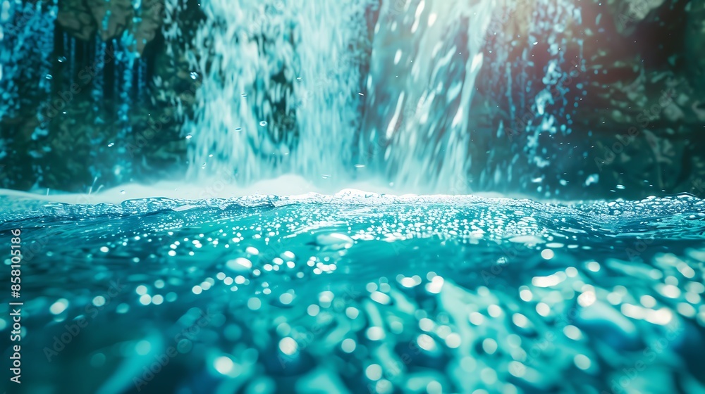 Turquoise water of waterfall front view Turquoise water of waterfall front view