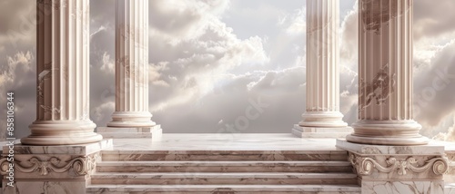 stairs of The Roman podium with Marble Classic Greek pillar