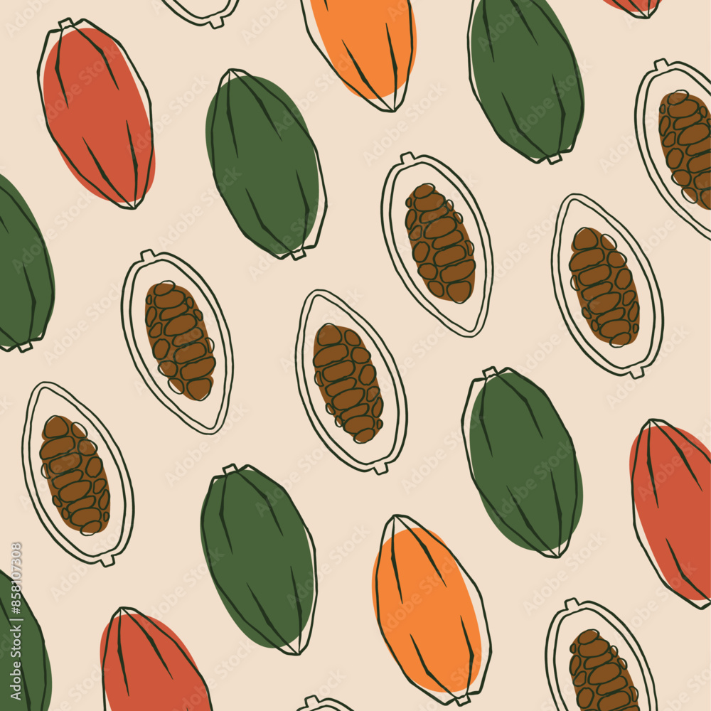 CACAU, ESTAMPA, VETOR, chocolate, estampa, padrão, vetor, nordeste, brasil, minimalista, aestethic, tropical, natureza, doceria, alimento, ilustração, outonal, rótulo, embalagem