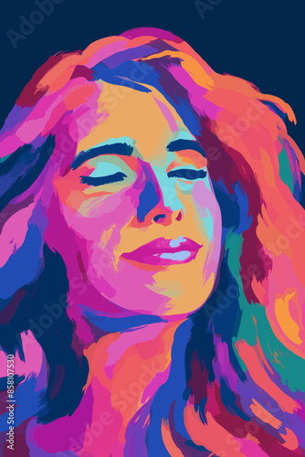 Sarcastic woman face - colorful caroon poster background