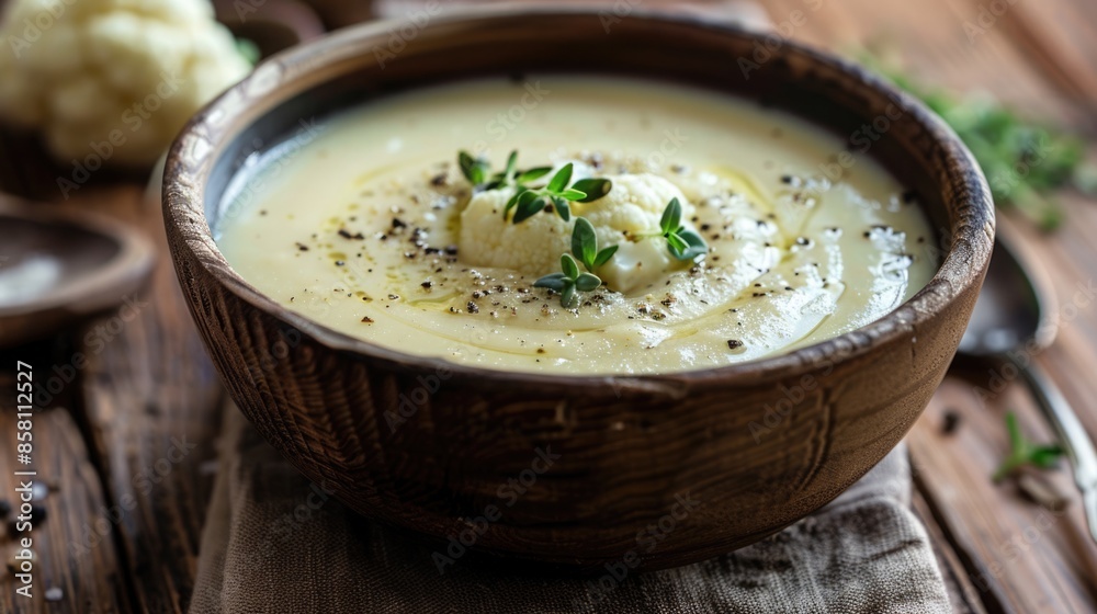 Creamy Cauliflower Soup with Fresh Parsley and Black Pepper
