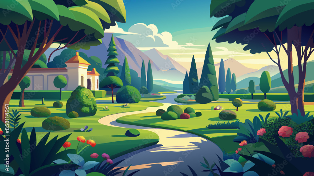Grassy garden landscape vector illustration Grassy garden landscape vector illustration