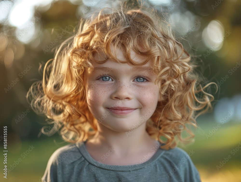 Young Girl with Blonde Curly Hair Posing Outdoors Young Girl with Blonde Curly Hair Posing Outdoors