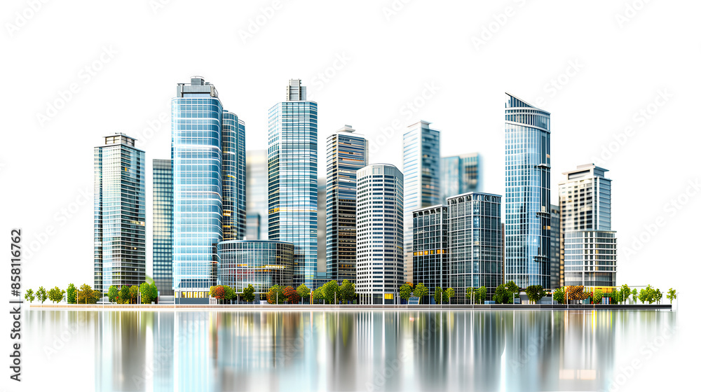 Fototapeta premium 3d illustration of modern cityscape tall buildings on isolated background