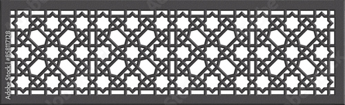 slamic girih middle eastern  geometric pattern. Muslim star ornament. Arabesque wall panel, mashrabiya metal casting. Mosque decoration metal grating. Authentic arabian style. Isolated illustration