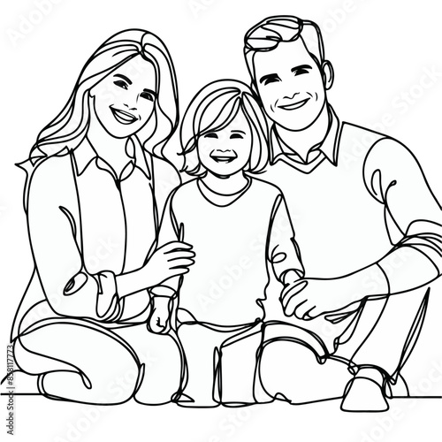 Line art of a happy family, continuous line drawing of a happy family 