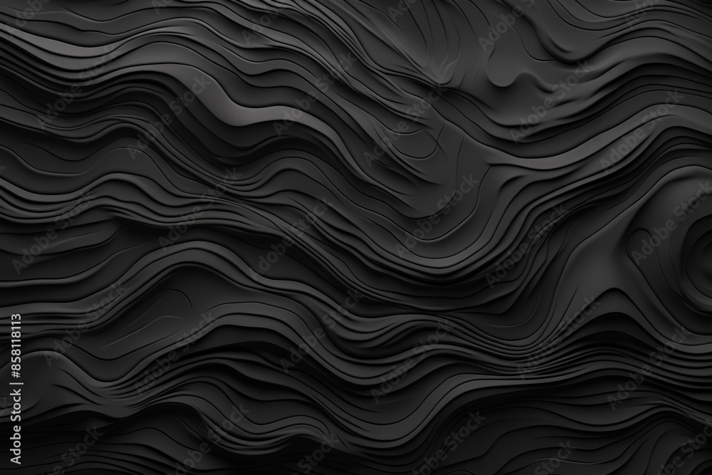 Fototapeta premium Dark black abstract background with 3d wave flow texture.
