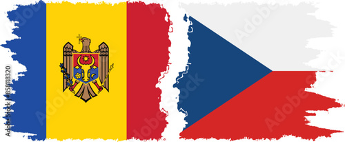Czech and Moldova grunge flags connection vector