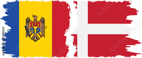 Denmark and Moldova grunge flags connection vector