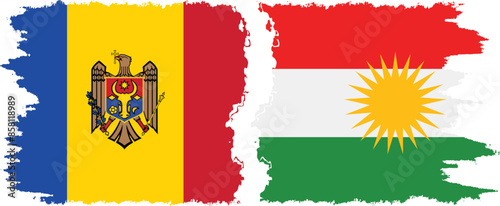 Kurdistan and Moldova grunge flags connection vector