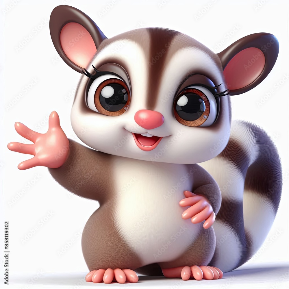Fototapeta premium cute sugar glider waving hand cartoon , 3d Generative AI