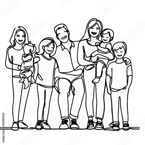 Line art of a happy family, continuous line drawing of a happy family 