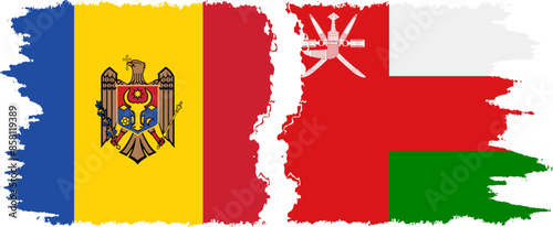 Oman and Moldova grunge flags connection vector