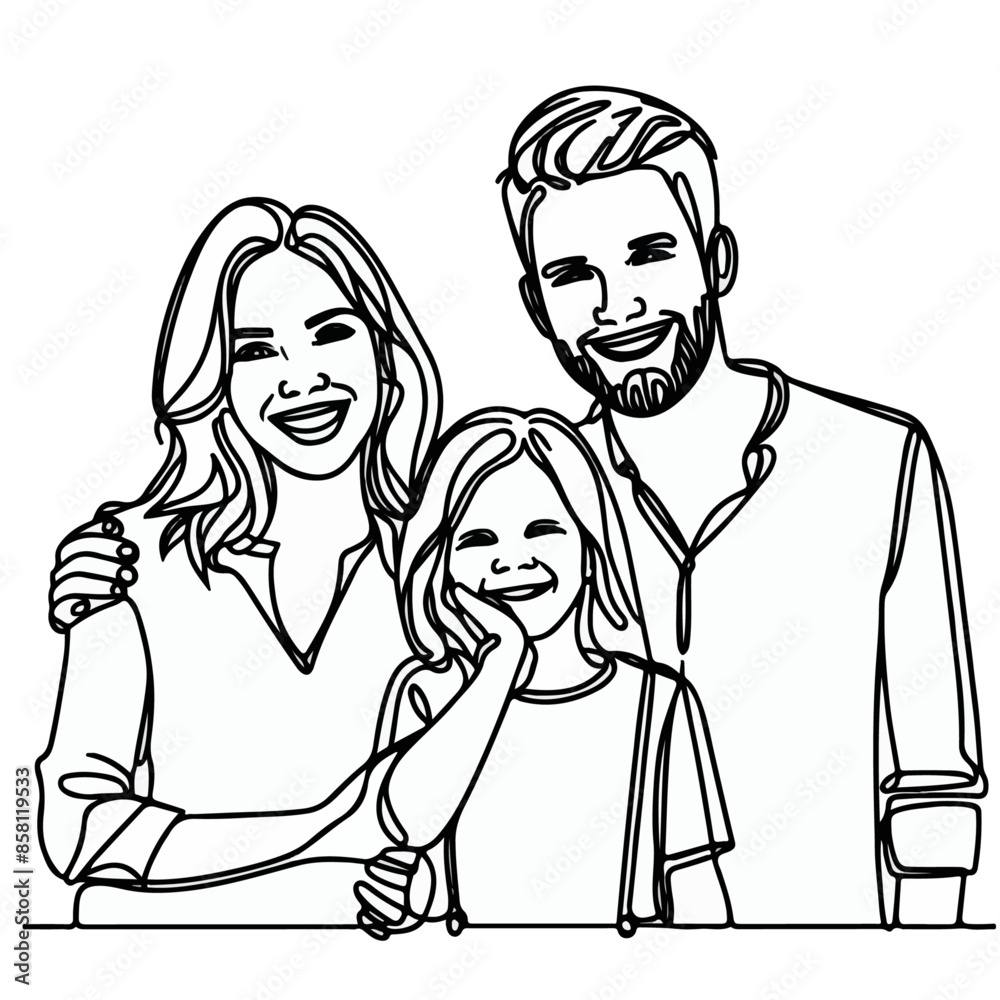 Line art of a happy family, continuous line drawing of a happy family 