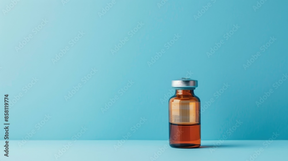 COVID 19 vaccine pictured against blue backdrop with copyspace COVID 19 vaccine pictured against blue backdrop with copyspace