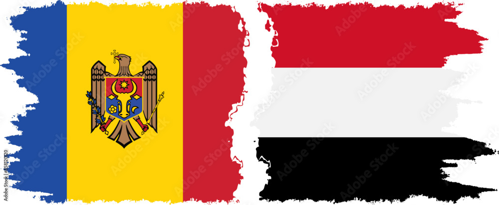 Obraz premium Yemen and Moldova grunge flags connection vector