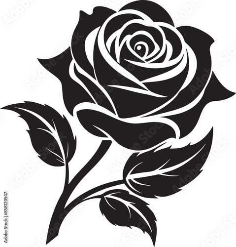 black rose vector icon with black leaf ,Rose black vector icon on white background
