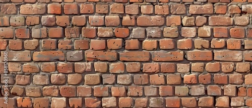 An old brick wall spans the entire surface, showcasing weathered bricks and patches of moss, with hints of vibrant colors peeking through the cracks.