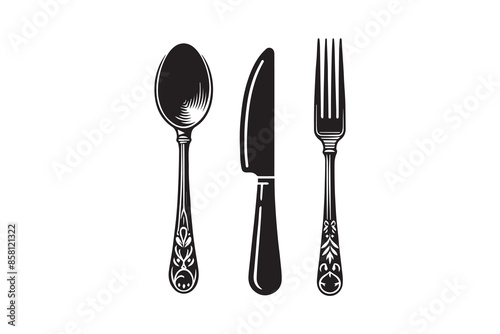 Spoon, fork and knife silhouette Icon vector Illustration artwork