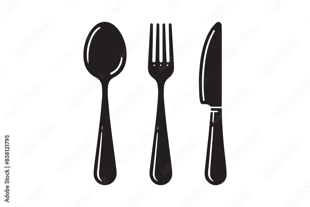 Spoon, fork and knife silhouette Icon vector Illustration artwork Spoon, fork and knife silhouette Icon vector Illustration artwork