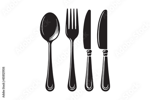Spoon, fork and knife silhouette Icon vector Illustration artwork