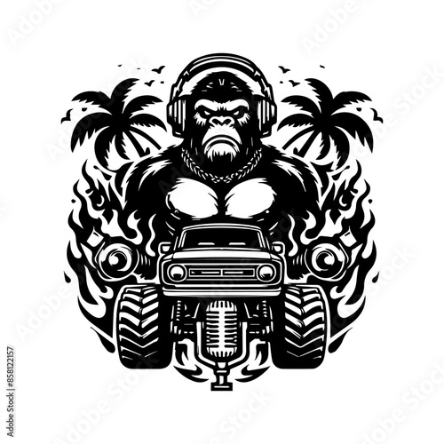 car monster and gorilla logo. angry gorilla logo design. design for T-shirt brand photo