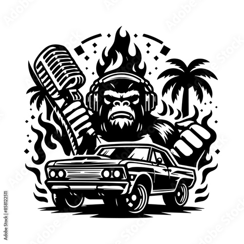 car monster and gorilla logo. angry gorilla logo design. design for T-shirt brand photo