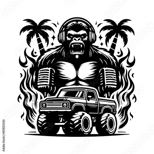 car monster and gorilla logo. angry gorilla logo design. design for T-shirt brand photo