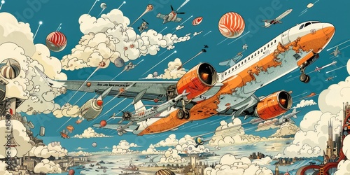 Detailed Airplane Cartoon Illustration photo