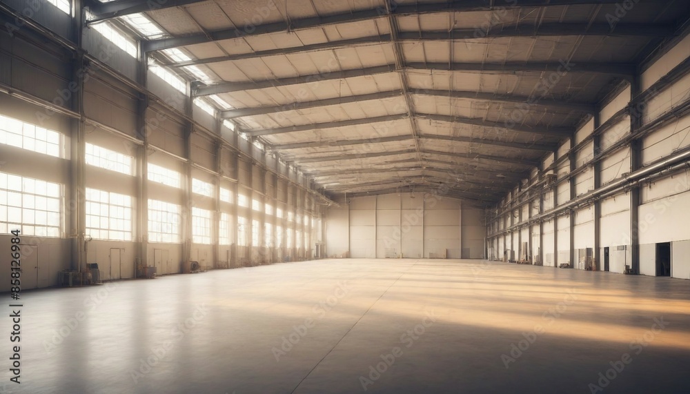 A wide shot of an empty factory hall with industrial air flow pipes and modern equipment
A wide shot of an empty factory hall with industrial air flow pipes and modern equipment
