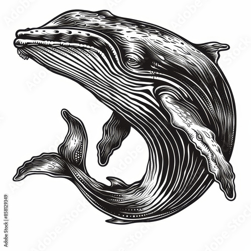 sperm whale illustration, drawing, engraving, ink, line art, vector, tattoo