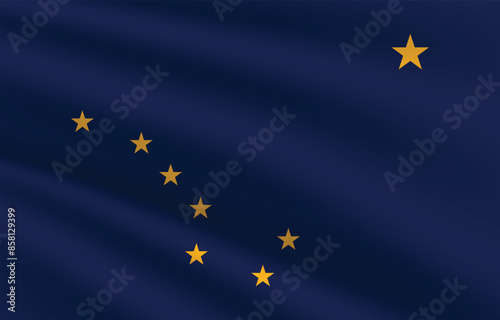  Alaska State Flag illustration. Alaska Flag. Waving Alaska State Flag. 
