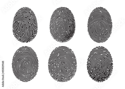 Fingerprints pattern set silhouette vector illustration isolated on white background