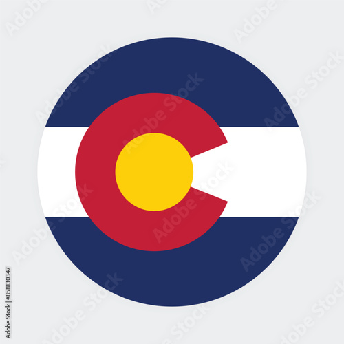  Colorado State Flag illustration. Colorado Flag. Colorado State Round Flag. 
