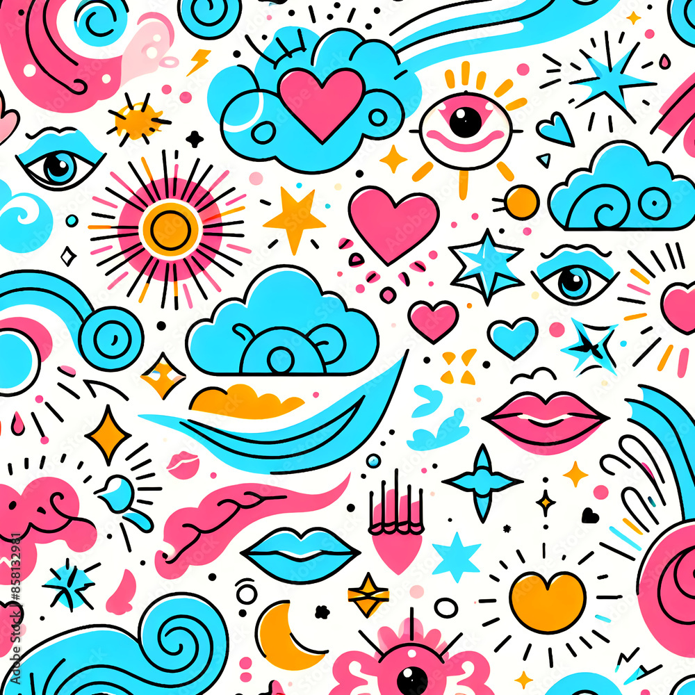 pattern sun clouds lips seamless pattern sun clouds lips seamless