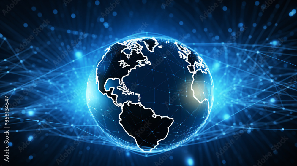 a blue glowing globe with lines and dots around it a blue glowing globe with lines and dots around it