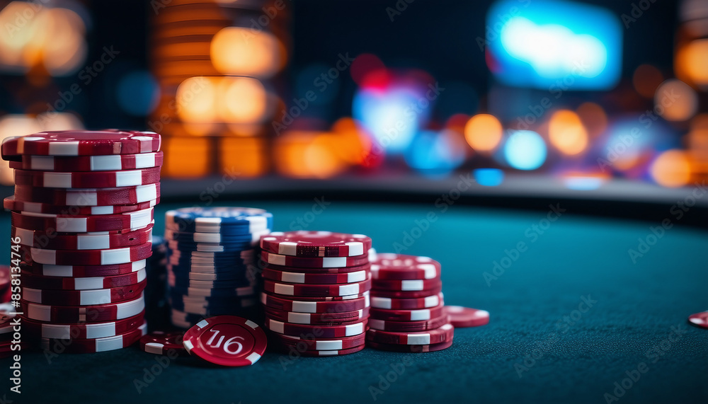 poker chips at Vegas, copy space for text, ad shot poker chips at Vegas, copy space for text, ad shot