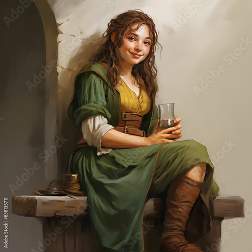 adult hobbit woman friendly style of illustration  photo