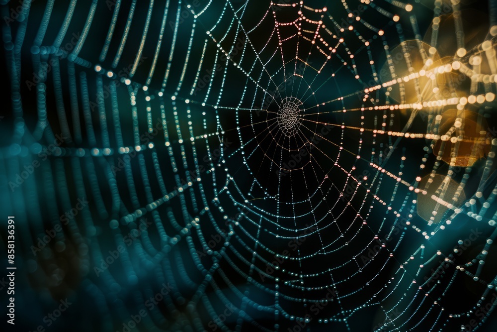 Capture the intricate symmetry of a spider's web, each strand a masterpiece of natural architecture woven with meticulous precision. Capture the intricate symmetry of a spider's web, each strand a masterpiece of natural architecture woven with meticulous precision.