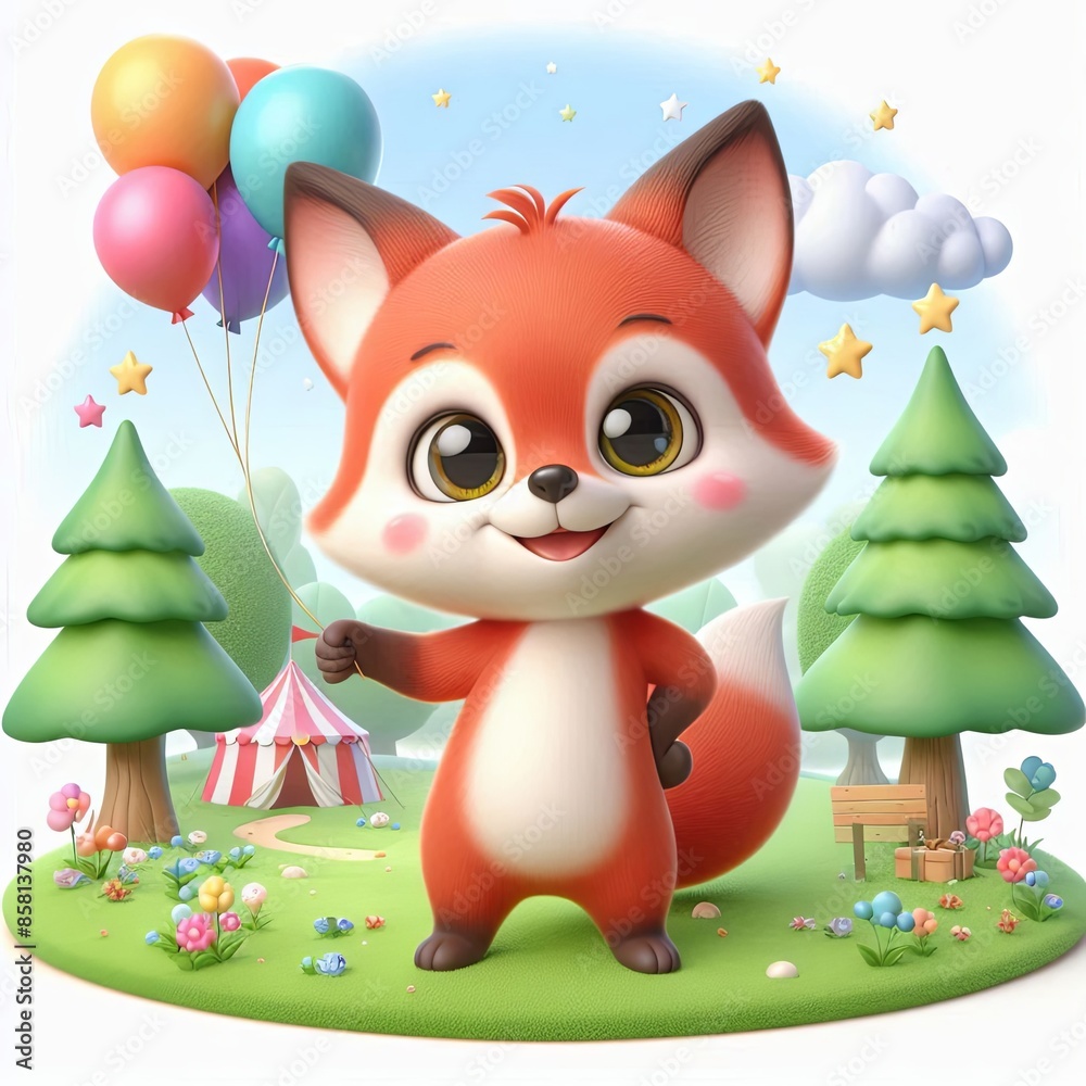 Fototapeta premium cute fox standing on 2 legs cartoon 3d Generative AI