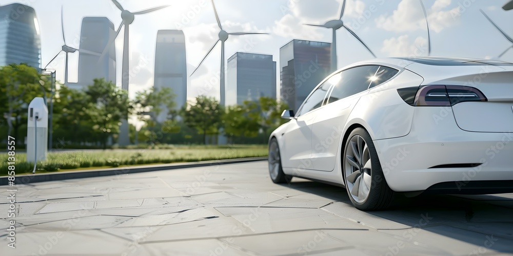 Fototapeta premium Powering Electric Vehicles with Renewable Energy for Sustainable Urban Development. Concept Sustainable Transportation, Renewable Energy, Urban Development, Electric Vehicles, Green Technology