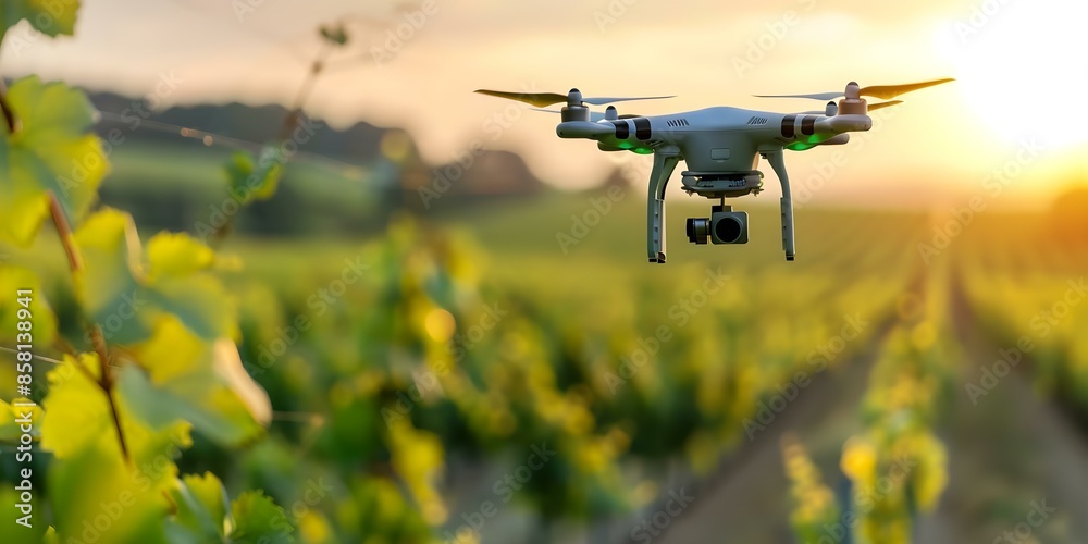 Using Agricultural Drones for Efficient Pesticide Application in Vineyards. Concept Agricultural Drones, Pesticide Application, Vineyards, Efficiency, Innovation Using Agricultural Drones for Efficient Pesticide Application in Vineyards. Concept Agricultural Drones, Pesticide Application, Vineyards, Efficiency, Innovation