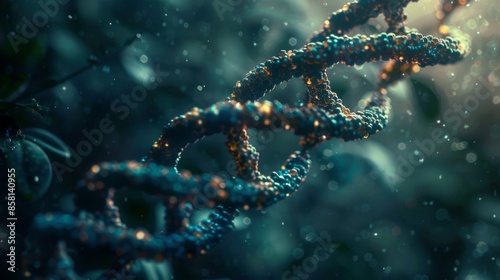 A strand of DNA is shown in a blurry, colorful image